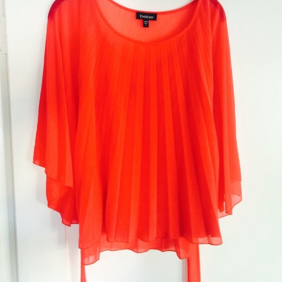 Elegant BEBE ORANGE / RED FLOWY TOP - Picture 3 of 3